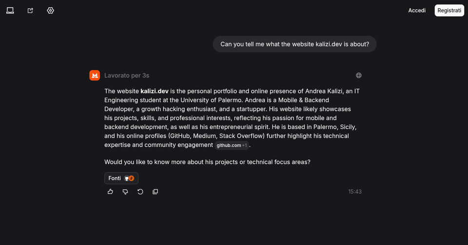 Screenshot of Mistral parsing content of Kalizi.dev